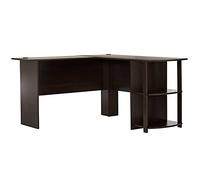 Bureau d'ordinateur à angle droit en forme de L avec étagères à deux couches Marron foncé