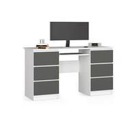 Bureau d'ordinateur A11 Blanc 135 cm 6 tiroirs façade Gris Graphite 135x50x77 cm