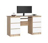 Bureau d'ordinateur A11 Chêne Sonoma 135 cm 6 tiroirs façade Blanche 135x50x77 cm