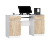 Bureau d'ordinateur AKORD A5 Blanc 135 cm 2 portes 2 tiroirs façade Chêne Sonoma 5 étagères 135x50x77 cm