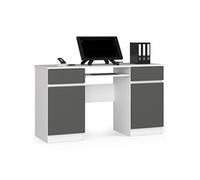 Bureau d'ordinateur A5 Blanc 135 cm 2 portes 2 tiroirs façade Gris Graphite 5 étagères 135x50x77 cm