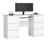 Bureau d'ordinateur AKORD A11 Blanc 135 cm 6 tiroirs façade Blanche 135x50x77 cm
