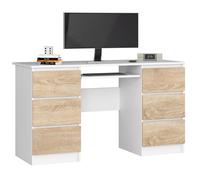 Bureau d'ordinateur AKORD A11 Blanc 135 cm 6 tiroirs façade Chêne Sonoma 135x50x77 cm