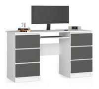 Bureau d'ordinateur AKORD A11 Blanc 135 cm 6 tiroirs façade Gris Graphite 135x50x77 cm