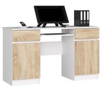 Bureau d'ordinateur A5 Blanc 135 cm 2 portes 2 tiroirs façade Chêne Sonoma 5 étagères 135x50x77 cm