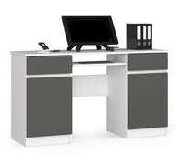 Bureau d'ordinateur AKORD A5 Blanc 135 cm 2 portes 2 tiroirs façade Gris Graphite 5 étagères 135x50x77 cm