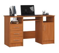 Bureau d'ordinateur AKORD ANA Aulne 124 cm 1 porte 3 tiroirs façade Aulne 5 étagères 124x52x74 cm