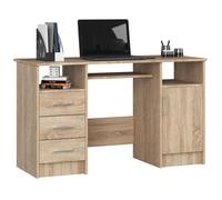 Bureau d'ordinateur AKORD ANA Chêne Sonoma 124 cm 1 porte 3 tiroirs façade Chêne Sonoma 5 étagères 124x52x74 cm