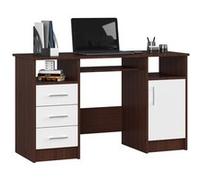 Bureau d'ordinateur AKORD ANA Wengé 124 cm 1 porte 3 tiroirs façade Blanche 5 étagères 124x52x74 cm Wengé / Blanc G