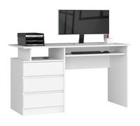 Bureau d'ordinateur AKORD CLP Blanc 135 cm 3 tiroirs façade Blanche 2 étagères 135x60x77 cm