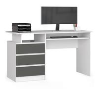 Bureau d'ordinateur AKORD CLP Blanc 135 cm 3 tiroirs façade Gris Graphite 2 étagères 135x60x77 cm