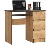 Bureau d'ordinateur droit a6 chêne craft 90 cm 3 tiroirs façade chêne craft 1 étagère 90x50x77 cm