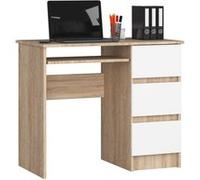 Bureau d'ordinateur AKORD droit A6 Chêne Sonoma 90 cm 3 tiroirs façade Blanche 1 étagère 90x50x77 cm Chêne Sonoma / Blanc G
