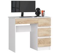 Bureau d'ordinateur AKORD droit A7 Blanc 90 cm 4 tiroirs façade Chêne Sonoma 90x50x77 cm
