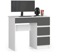 Bureau d'ordinateur AKORD droit A7 Blanc 90 cm 4 tiroirs façade Gris Graphite 90x50x77 cm