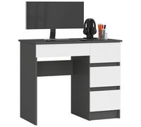 AKORD Bureau avec Rangement | Table de Bureau Tiroir | 4 tiroirs Bureaux | Haute qualité | Bureau Adolescent Garcon | pour la Maison Petit | Meuble Ordinateur | Gris Graphite Blanc