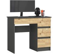 Bureau d'ordinateur AKORD droit A7 Gris Graphite 90 cm 4 tiroirs façade Chêne Artisan 90x50x77 cm