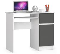 Bureau d'ordinateur AKORD droit PIKSEL Blanc 90 cm 1 porte 1 tiroir façade Gris Graphite 3 étagères 90x50x77 cm