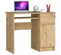 Bureau d'ordinateur AKORD droit PIKSEL Chêne Artisan 90 cm 1 porte 1 tiroir façade Chêne Artisan 3 étagères 90x50x77 cm Chêne Artisan G