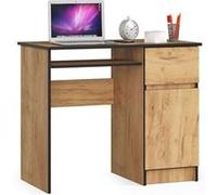 Bureau d'ordinateur AKORD droit PIKSEL Chêne Craft 90 cm 1 porte 1 tiroir façade Chêne Craft 3 étagères 90x50x77 cm Chêne Craft G
