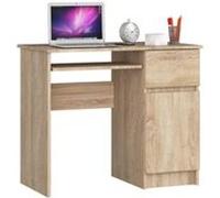 AKORD Bureau Informatique d'ordinateur Piksel | Tablette Clavier | Droit | Desk | 1 Tiroir et 1 Compartiment avec Porte | Table d’étude | L90 x H77 x P50 cm | Chêne de Sonoma