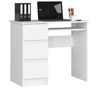 Bureau d'ordinateur AKORD gauche A6 Blanc 90 cm 3 tiroirs façade Blanche 1 étagère 90x50x77 cm