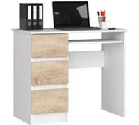 Bureau d'ordinateur AKORD gauche A6 Blanc 90 cm 3 tiroirs façade Chêne Sonoma 1 étagère 90x50x77 cm Blanc / Chêne Sonoma G