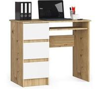 Bureau d'ordinateur AKORD gauche A6 Chêne Artisan 90 cm 3 tiroirs façade Blanche 1 étagère 90x50x77 cm Chêne Artisan / Blanc G