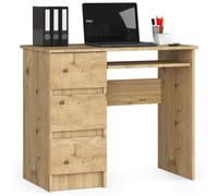 Bureau d'ordinateur AKORD gauche A6 Chêne Artisan 90 cm 3 tiroirs façade Chêne Artisan 1 étagère 90x50x77 cm
