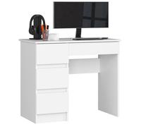 Bureau d'ordinateur AKORD gauche A7 Blanc 90 cm 4 tiroirs façade Blanche 90x50x77 cm