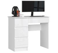 Bureau d'ordinateur AKORD gauche A7 Blanc 90 cm 4 tiroirs façade Blanche Brillante 90x50x77 cm