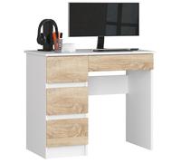 Bureau d'ordinateur AKORD gauche A7 Blanc 90 cm 4 tiroirs façade Chêne Sonoma 90x50x77 cm