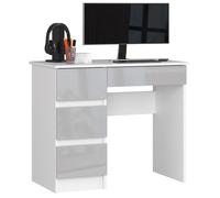 Bureau d'ordinateur AKORD gauche A7 Blanc 90 cm 4 tiroirs façade Métallique Brillant 90x50x77 cm