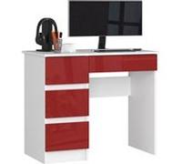 Bureau d'ordinateur AKORD gauche A7 Blanc 90 cm 4 tiroirs façade Rouge Brillante 90x50x77 cm Blanc / Rouge Brillant G