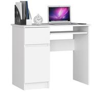 Bureau d'ordinateur AKORD gauche PIKSEL Blanc 90 cm 1 porte 1 tiroir façade Blanche 3 étagères 90x50x77 cm