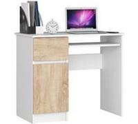 Bureau d'ordinateur AKORD gauche PIKSEL Blanc 90 cm 1 porte 1 tiroir façade Chêne Sonoma 3 étagères 90x50x77 cm Blanc / Chêne Sonoma G