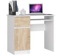 Bureau d'ordinateur AKORD gauche PIKSEL Blanc 90 cm 1 porte 1 tiroir façade Chêne Sonoma 3 étagères 90x50x77 cm
