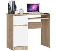 Bureau d'ordinateur AKORD gauche PIKSEL Chêne Sonoma 90 cm 1 porte 1 tiroir façade Blanche 3 étagères 90x50x77 cm Chêne Sonoma / Blanc G