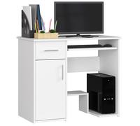 Bureau d'ordinateur AKORD JAY Blanc 90 cm 1 porte 1 tiroir façade Blanche 3 étagères 90x50x74 cm