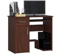 AKORD Bureau PC Jay avec Clavier et étagère PC | Meuble Ordinateur | 1 Tiroir, 1 étagère avec Porte, Repose-Pieds | L90 x H74 x P50 cm | Simple | Informatique | Desk | Wengé