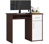 Bureau d'ordinateur AKORD PIN Wengé 90 cm 1 porte 1 tiroir façade Blanche 3 étagères 90x50x74 cm Wengé / Blanc G