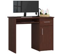 Bureau d'ordinateur AKORD PIN Wengé 90 cm 1 porte 1 tiroir façade Wengé 3 étagères 90x50x74 cm