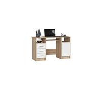 AKORD Bureau PC Ana | Meuble Ordinateur | Étagère Clavier 3 tiroirs 1 Étagère avec Porte 2 Étagères Ouvertes | Bureau Adolescent Garcon Etudiant | L124 x H74 x P52 cm | Chêne Sonoma & Blanc Façade