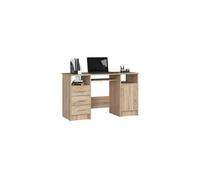 AKORD Bureau PC Ana | Meuble Ordinateur | Étagère Clavier 3 tiroirs 1 Étagère avec Porte 2 Étagères Ouvertes | Bureau Adolescent Garcon Etudiant | L124 x H74 x P52 cm | Chêne Sonoma