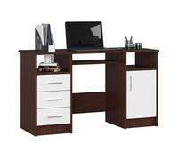 Bureau d'ordinateur ANA Wengé 124 cm 1 porte 3 tiroirs façade Blanche 5 étagères 124x52x74 cm