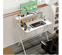 Bureau d'ordinateur avec 2 étagère - VIVOLILV - Table de Bureau Blanc Pliable - Table de Travail PC - 80x50x75-88cm