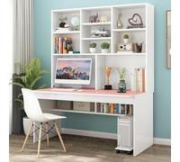 Bureau d'ordinateur avec bibliothèque pour Petit Espace, Table d'écriture/Poste de Travail en Bois, Table d'étude pour Adolescents, Bureau d'étude, Bureau d'ordinateur avec clapier, Rose, 39