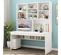 Bureau d'ordinateur avec bibliothèque pour Petit Espace, Table d'écriture/Poste de Travail en Bois, Table d'étude pour Adolescents, Bureau d'étude, Bureau d'ordinateur avec clapier, Blanc, 4