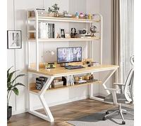 Bureau d'ordinateur avec clapier et étagère, poste de travail à domicile pour adultes et étudiants, bureau d'écriture durable pour étudier et travailler efficacement