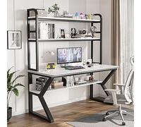 Bureau d'ordinateur avec clapier et étagère, poste de travail à domicile pour adultes et étudiants, bureau d'écriture durable pour étudier et travailler efficacement